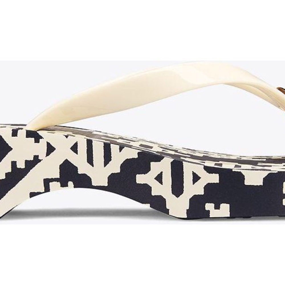Tory Burch - Cut-Out Wedge Flip Flop - Perfect Ivory/Tapestry Geo - NEW